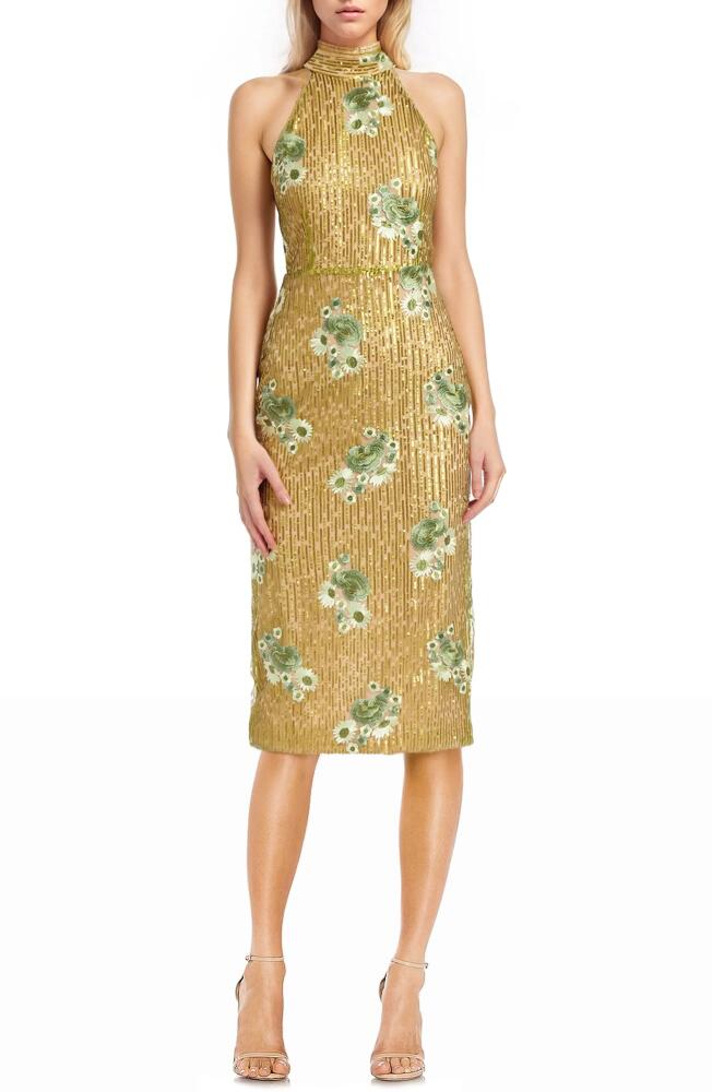 Jewel Badgley Mischka Floral Embroidery Sequin Sheath Dress in Citrus Cover