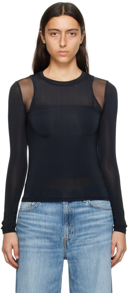 LVIR Black Contrast Mesh Long Sleeve T-Shirt Cover