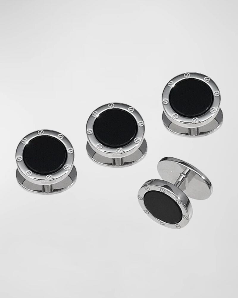 Jan Leslie Men's Round Black Onyx Screw Shirt Studs Cover