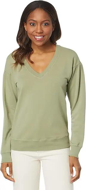 Mod-o-doc Lightweight French Terry Long Sleeve Puff Sleeve V-Neck Sweatshirt (Forest Fern) Women's Clothing Cover