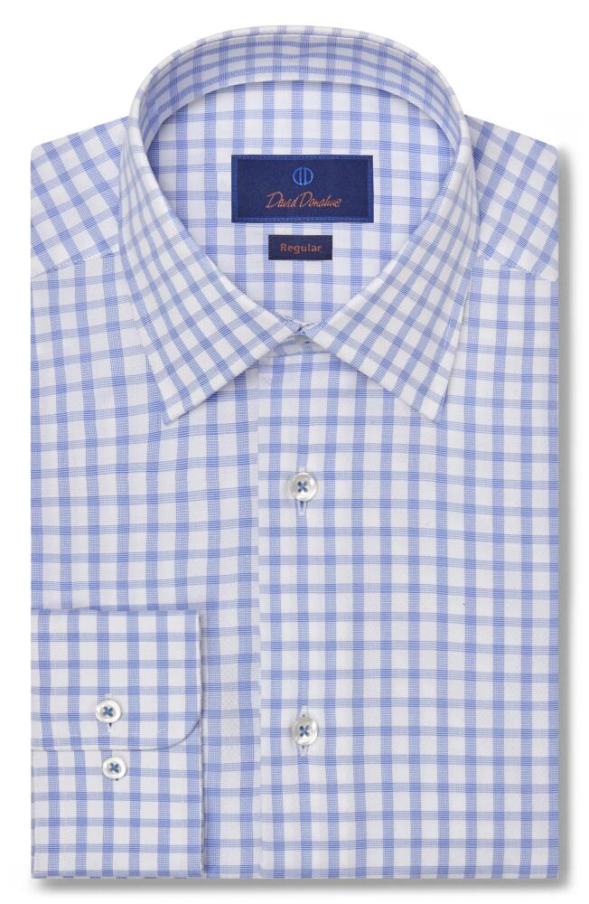 David Donahue Regular Fit Dobby Check Cotton Dress Shirt in White/Sky Cover