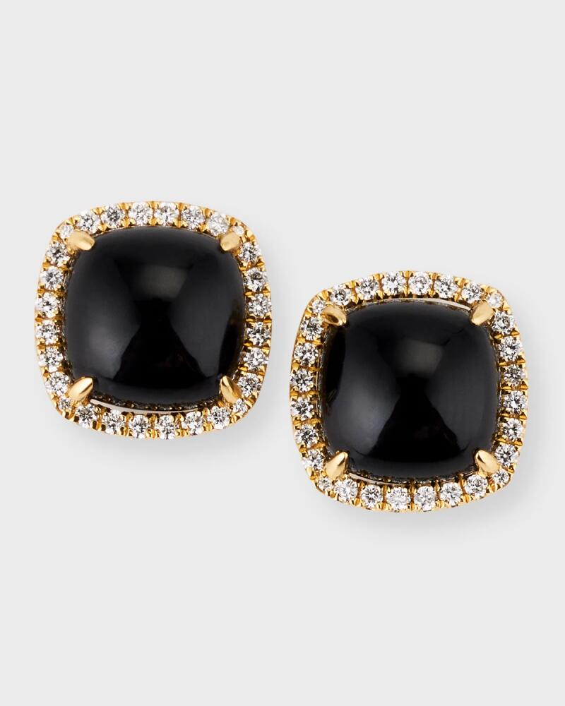 Frederic Sage 18K Yellow Gold Cushion Cabochon Black Onyx Earrings with Diamond Halos Cover