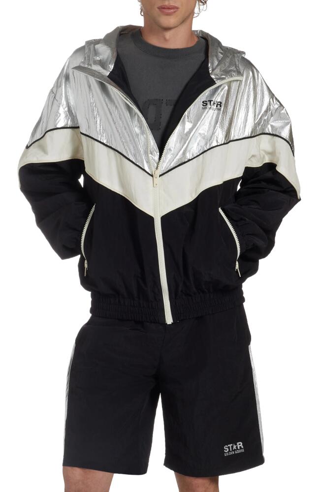 Golden Goose Star Patchwork Windbreaker in Silver/Dark Papyrus/Black Cover