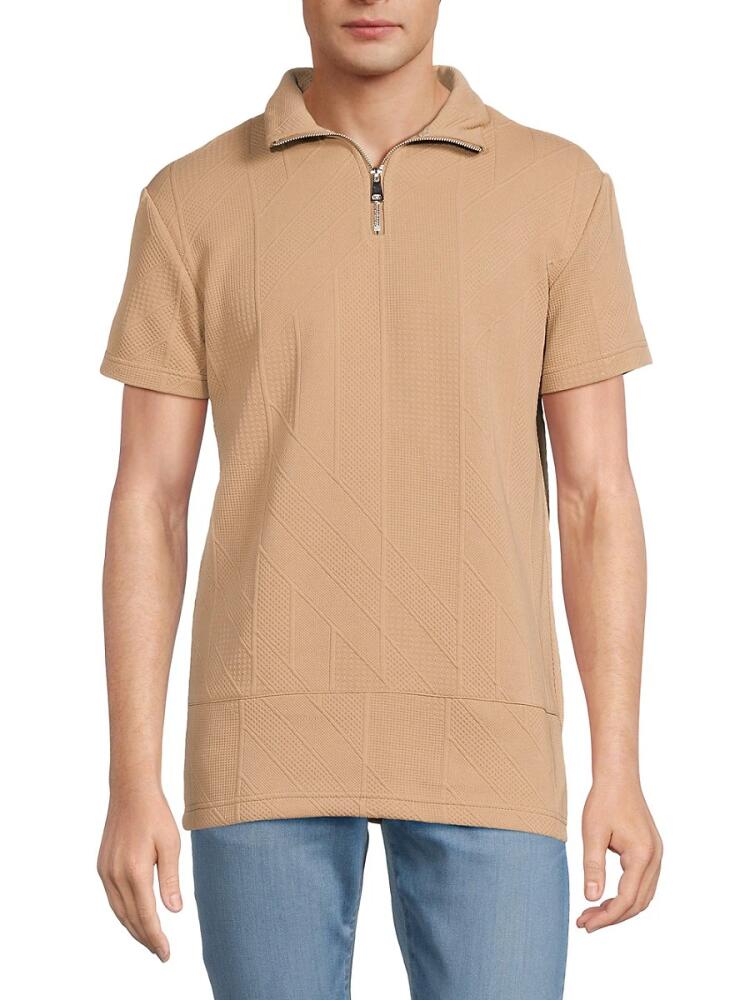 American Stitch Men's Textured Zip Polo - Brown Cover