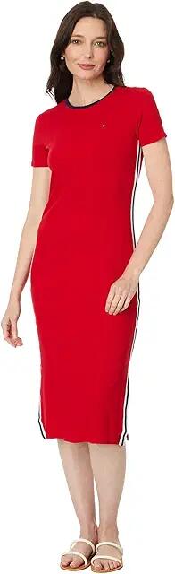 Tommy Hilfiger Ribbed Midi Dress (Scarlet) Women's Dress Cover