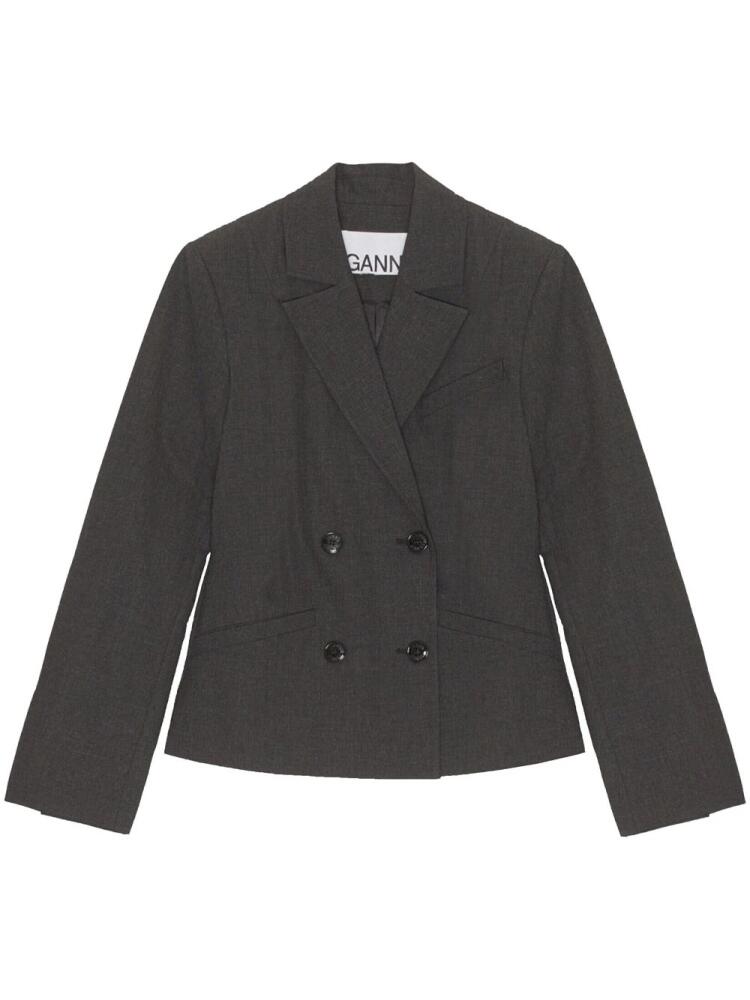 GANNI double-breasted mélange blazer - Black Cover