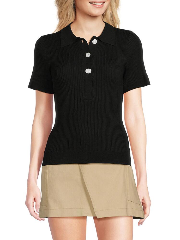 Lea & Viola Women's Rib Knit Polo - Black Cover