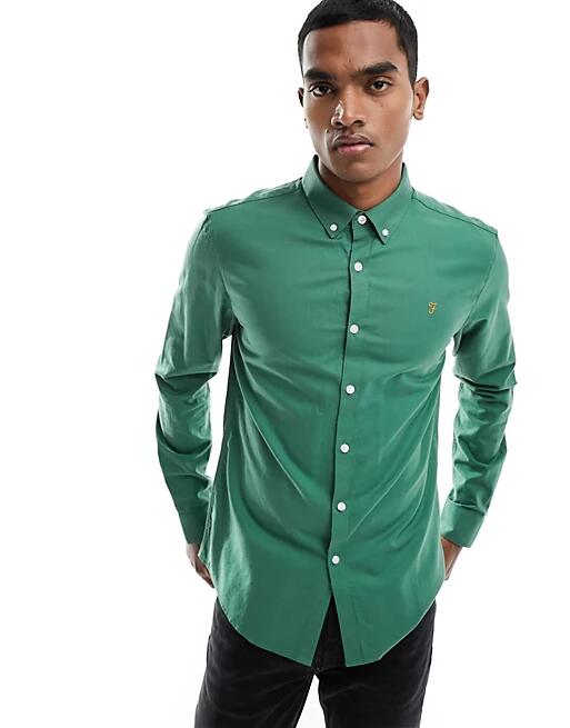 Farah brewer slim fit shirt in green Cover