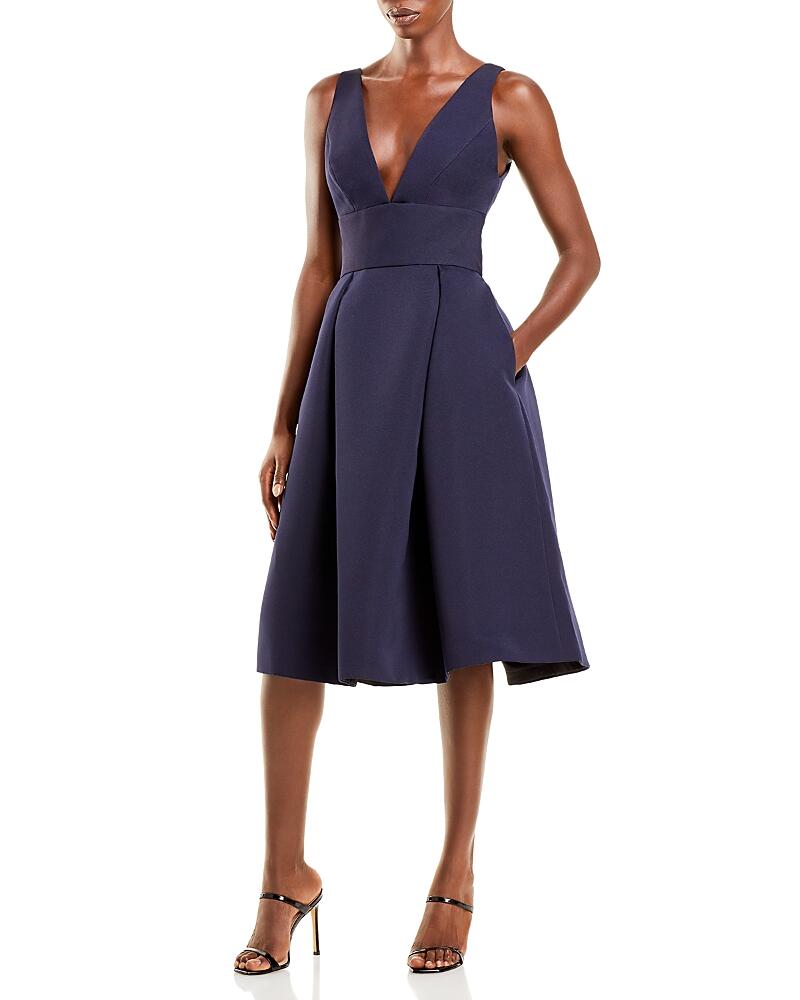 Amsale Faille V-Neck Fit-and-Flare Dress Cover