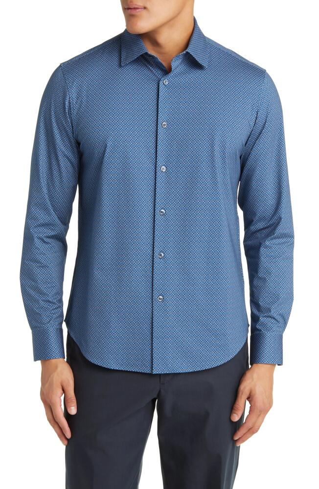 Bugatchi James OoohCotton Geometric Print Stretch Cotton Button-Up Shirt in Navy Cover