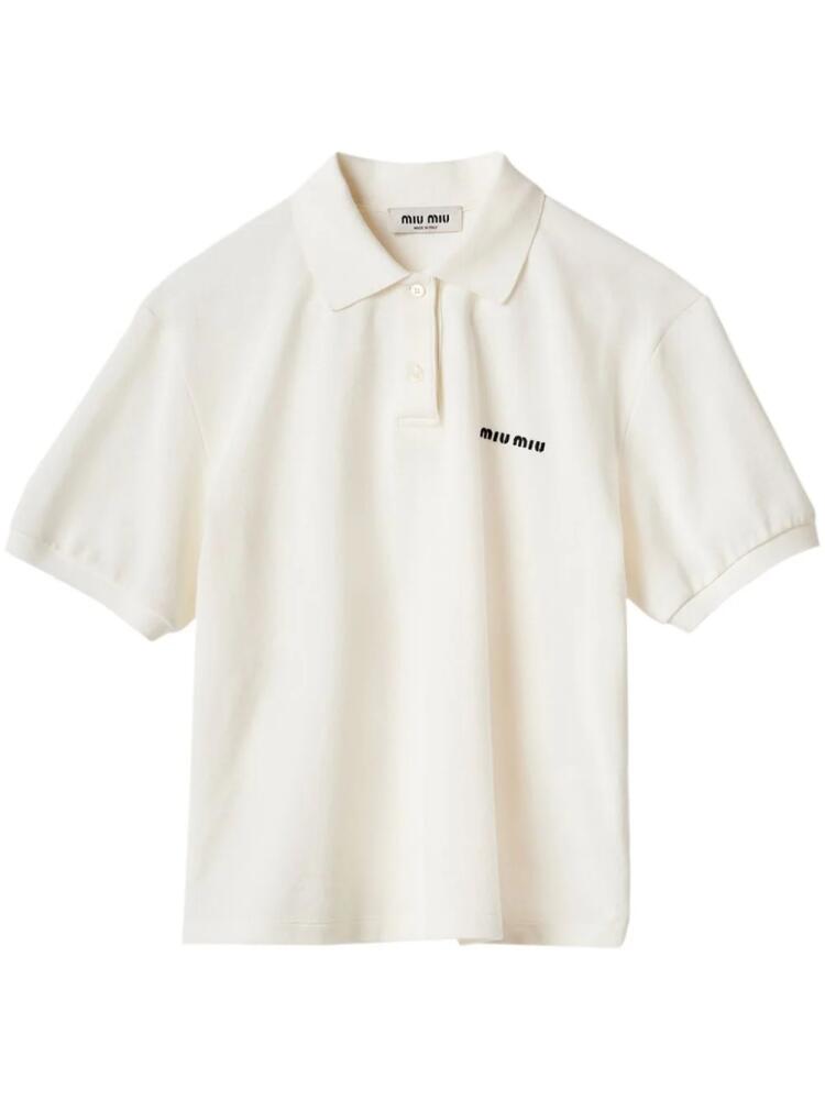 Miu Miu logo-embroidered cotton polo shirt - White Cover