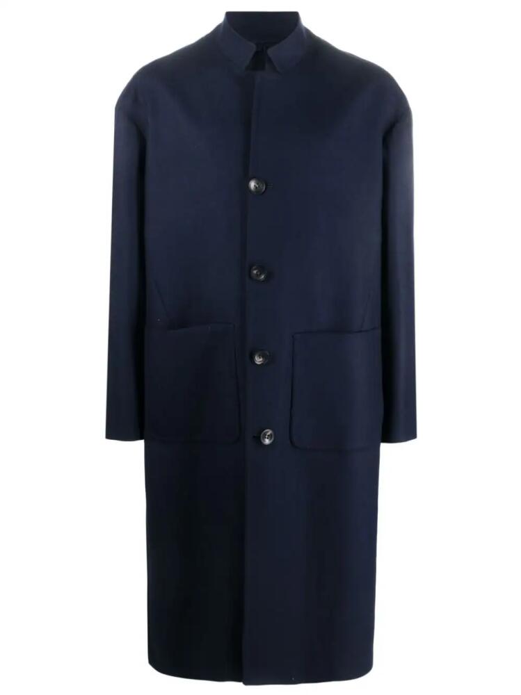 Kiton spread-collar single-breasted coat - Blue Cover