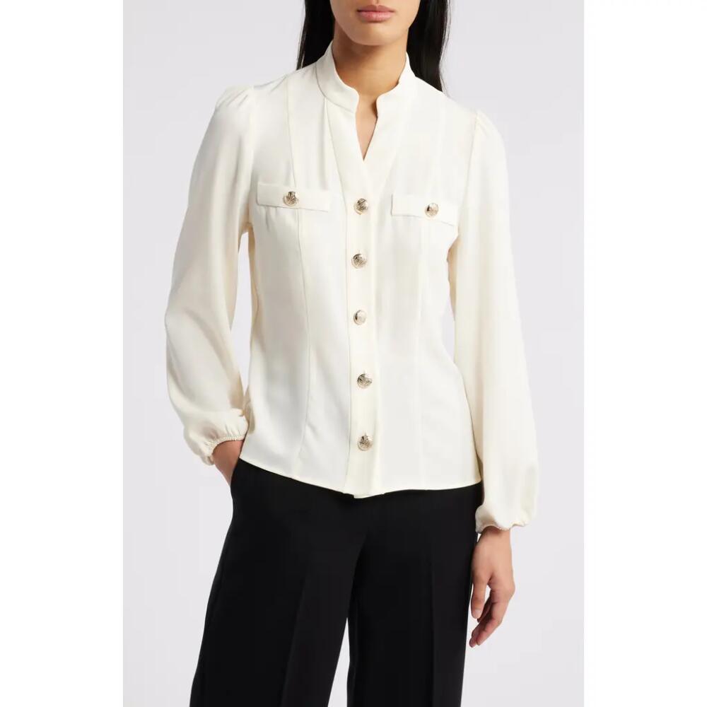 Anne Klein Puff Sleeve Button-Up Shirt in Anne White Cover