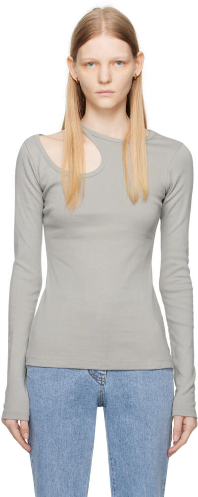 LOW CLASSIC Gray Curve Hole Long Sleeve T-Shirt Cover