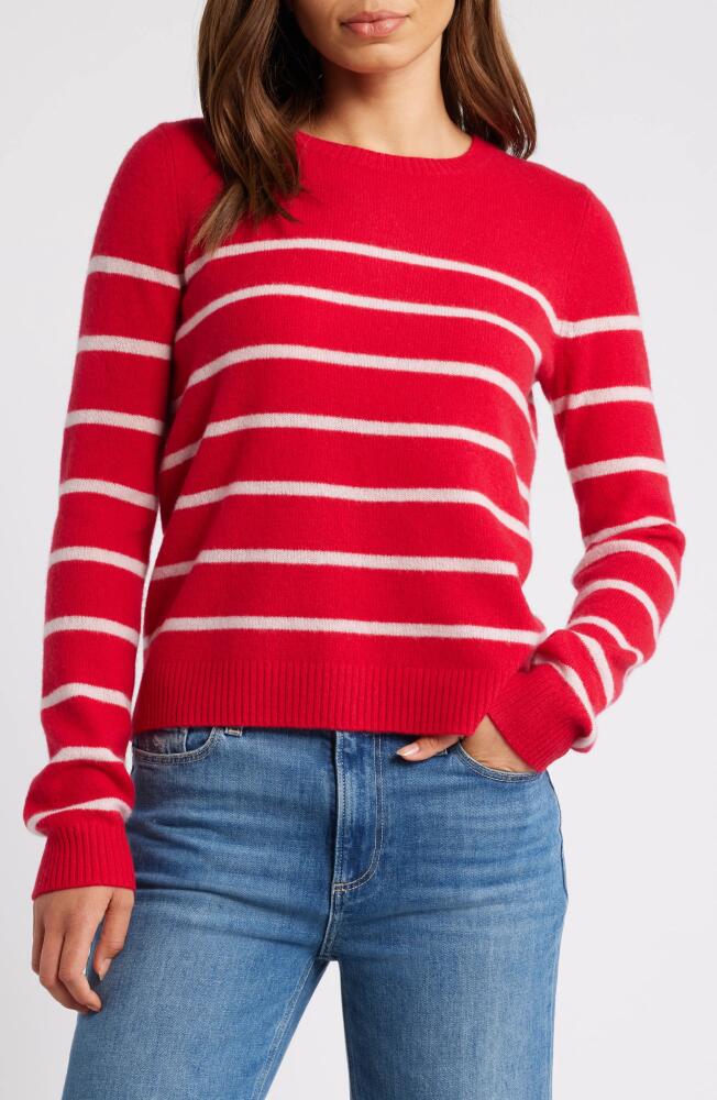 caslon(r) Cashmere Crewneck Sweater in Red Lychee- Pink Stacy Stripe Cover