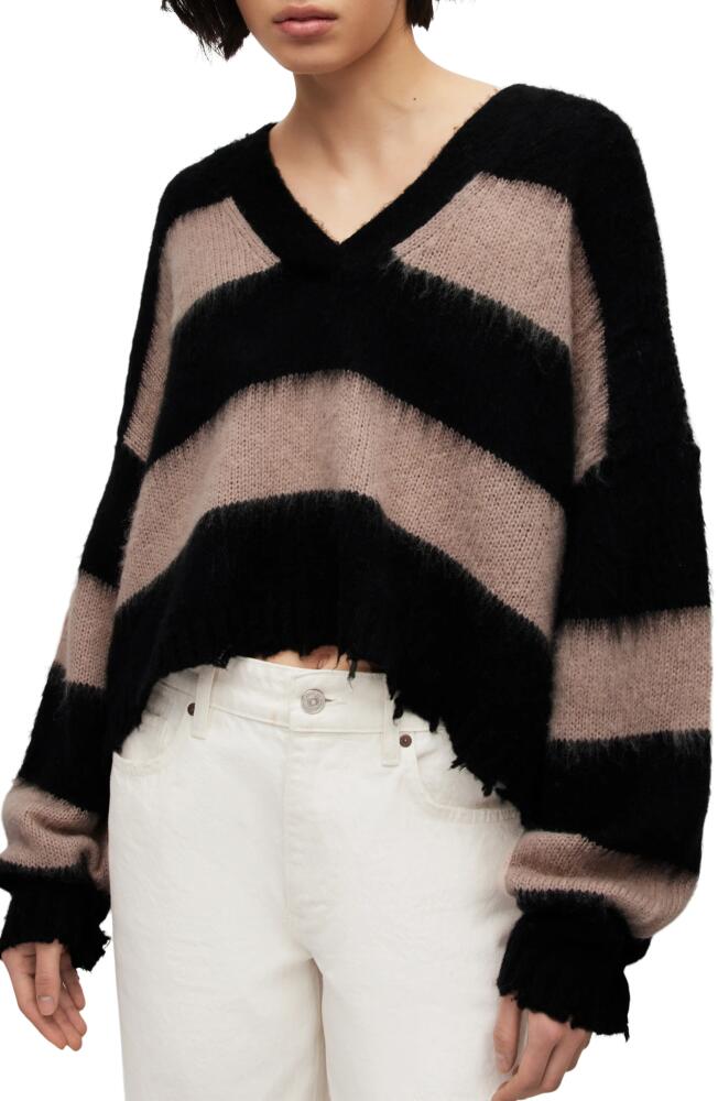 AllSaints Lou Stripe Crop Sweater in Black/Putty Pink Cover