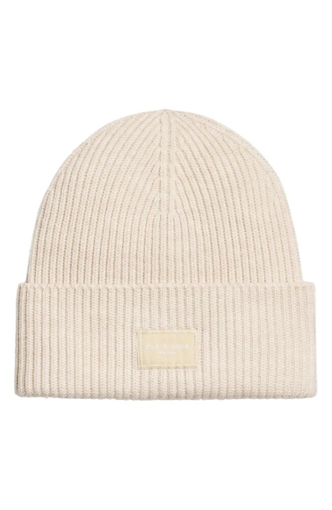 rag & bone Blake Logo Patch Wool Blend Rib Beanie in Ivory Cover