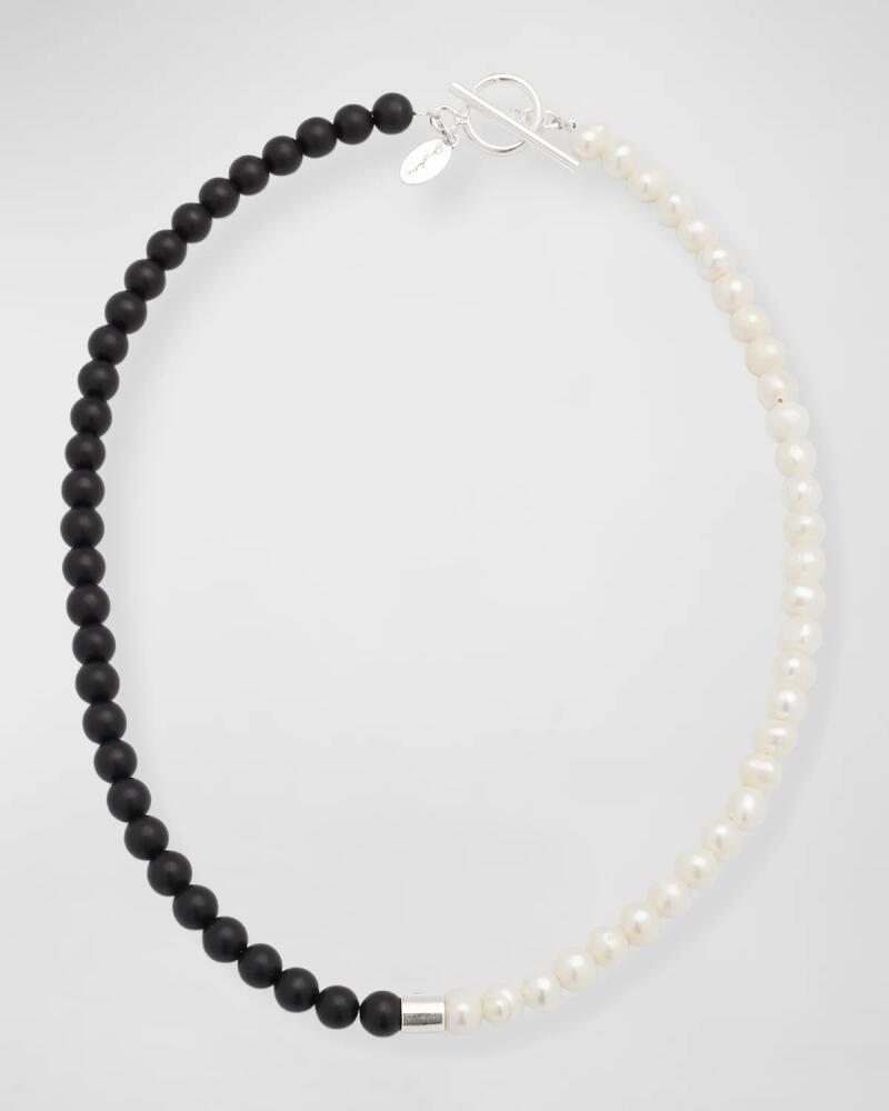 Jan Leslie Men's Black Agate Freshwater Pearl Split Necklace Cover