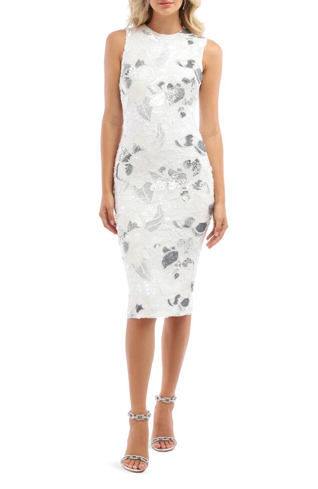 HELSI Alex Floral Sequin Cocktail Sheath Dress in White/Platinum Cover