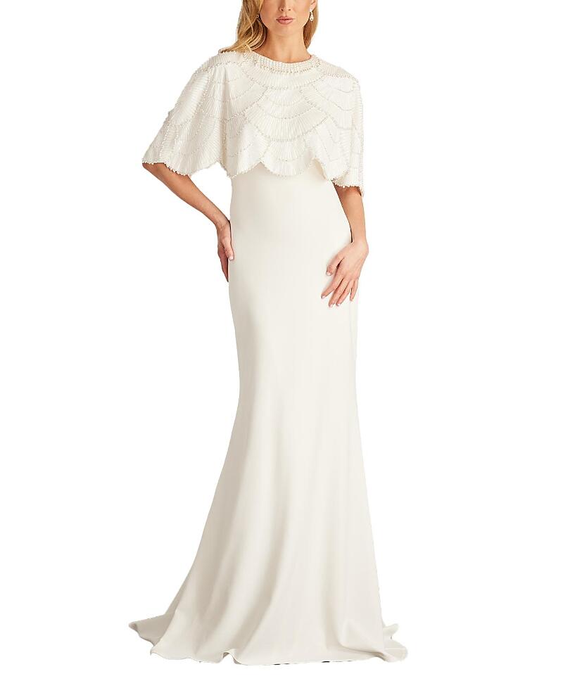 Tadashi Shoji Reba Embellished Cape Overlay Bridal Gown Cover