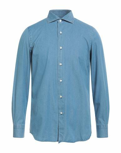 Finamore 1925 Man Denim shirt Blue Size 16 ½ Cotton Cover