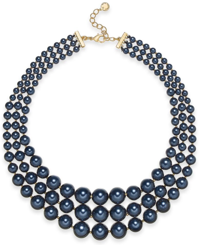 Charter Club Imitation Pearl Three-Row Collar Necklace, Created for Macy's - Navy Cover