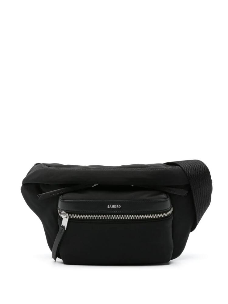 SANDRO logo-lettering leather-trim belt bag - Black Cover