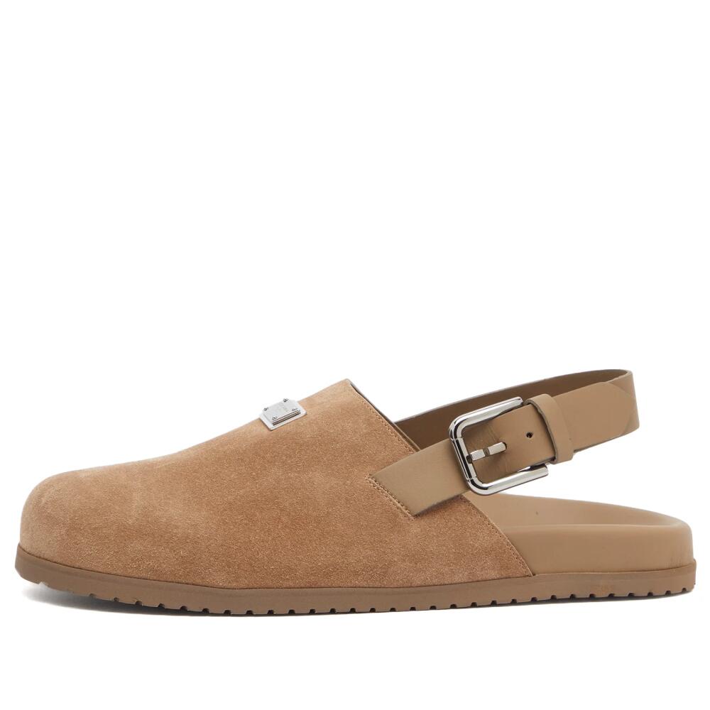 Dolce & Gabbana Men's Badge Logo Suede Clog in Hazelnut Cover