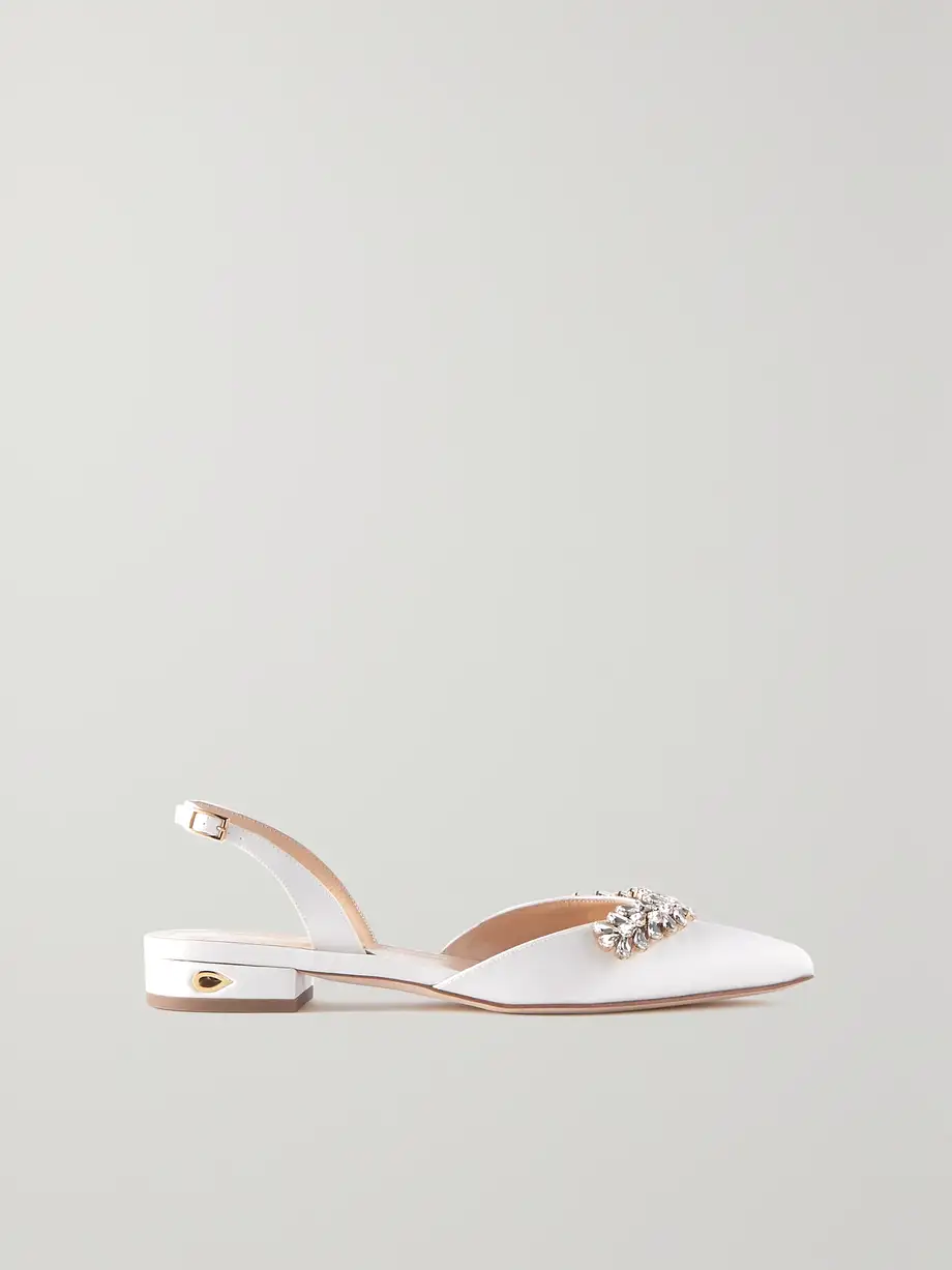 Jennifer Chamandi - Vittorio 20 Crystal-embellished Satin Slingback Pumps - White Cover