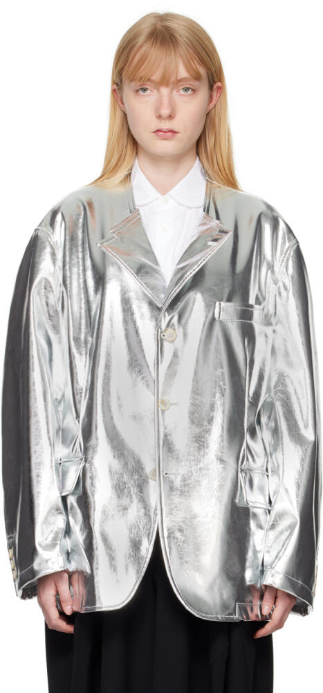 Black Comme des Garçons Silver Pocket Faux-Leather Blazer Cover