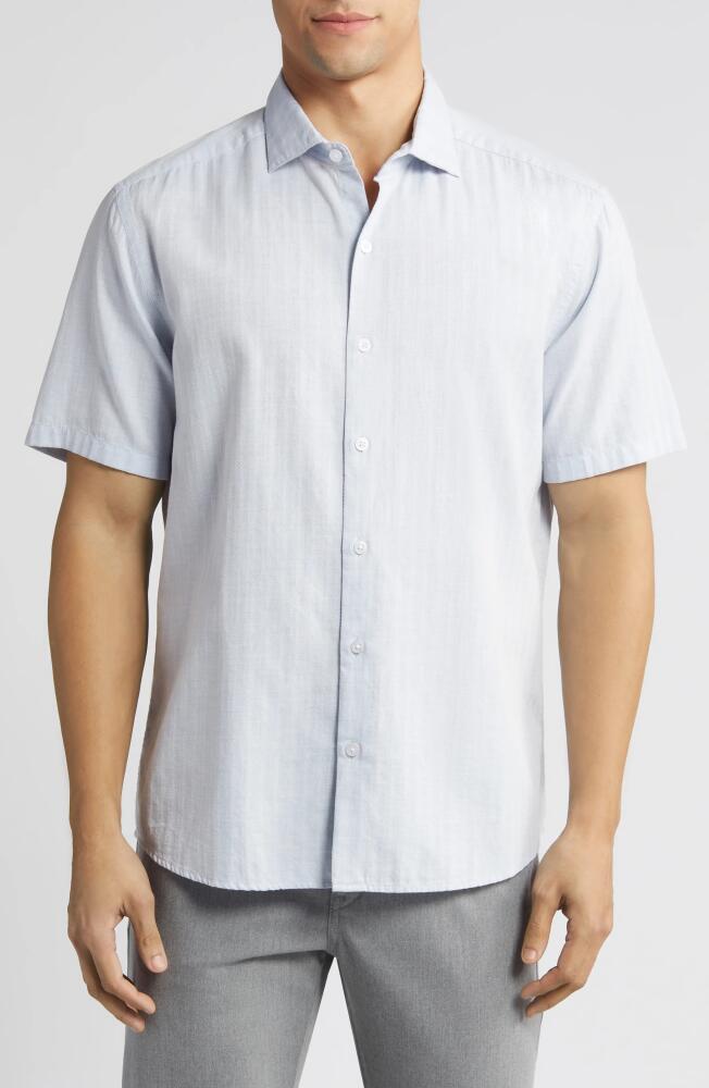 Robert Barakett Silvera Herringbone Slub Short Sleeve Button-Up Shirt in Blue Cover