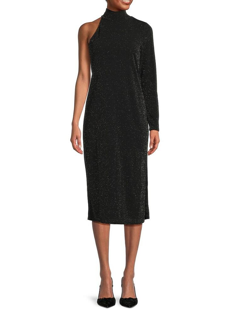 gibsonlook Women's One Shoulder Shimmer Midi Dress - Black Cover