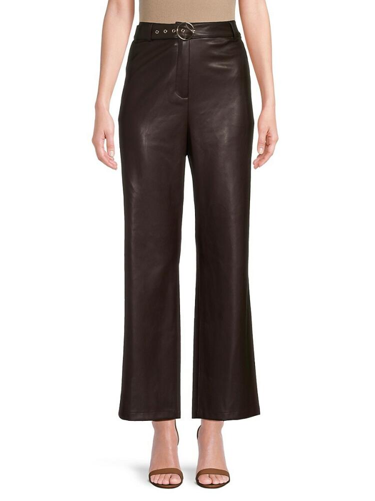 T Tahari Women's Faux Leather Belted Pants - Rich Wood Cover