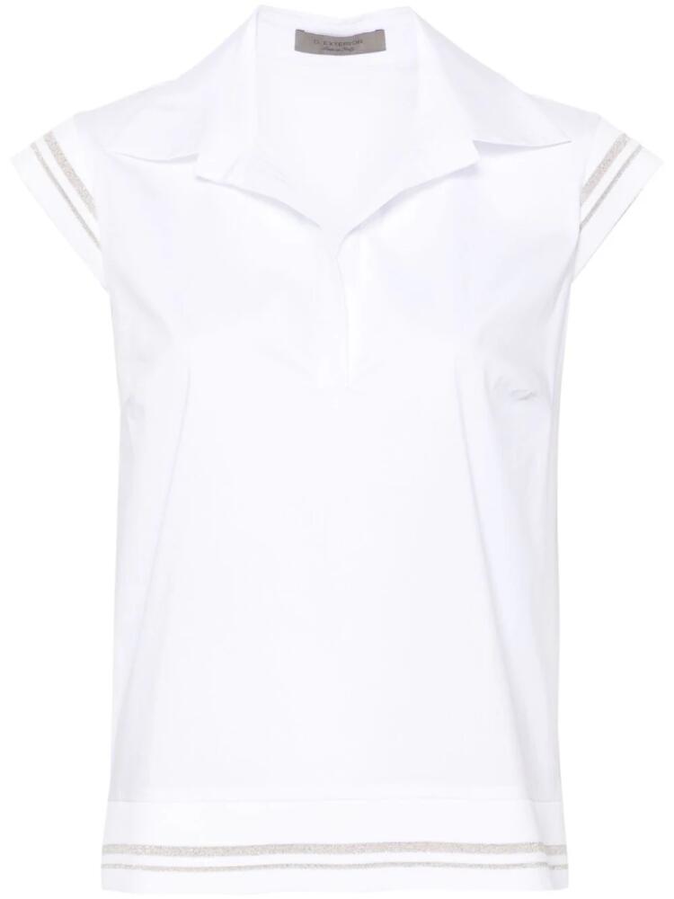 D.Exterior stripe-trim cotton-blend blouse - White Cover