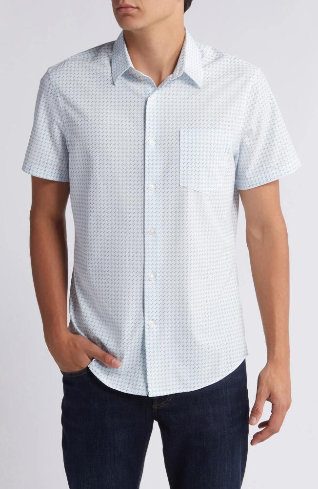 Nordstrom Trim Fit Neat Short Sleeve Stretch Cotton Button-Up Shirt in White- Blue L Stack Cover