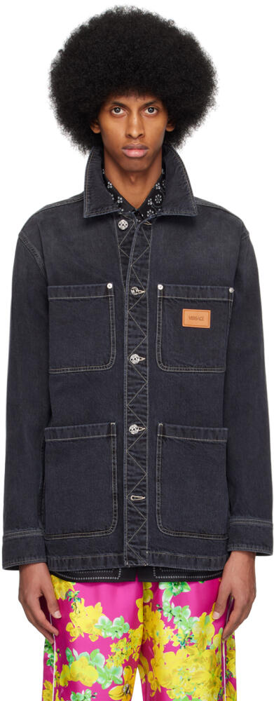 Versace Black Patch Pocket Denim Jacket Cover