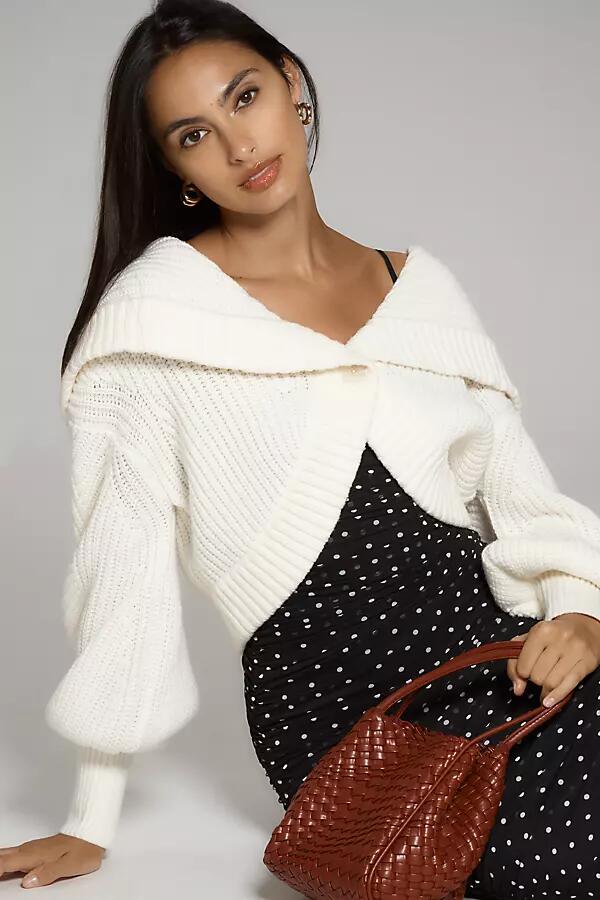 Maeve Cropped Bishop-Sleeve Cardigan Sweater Cover