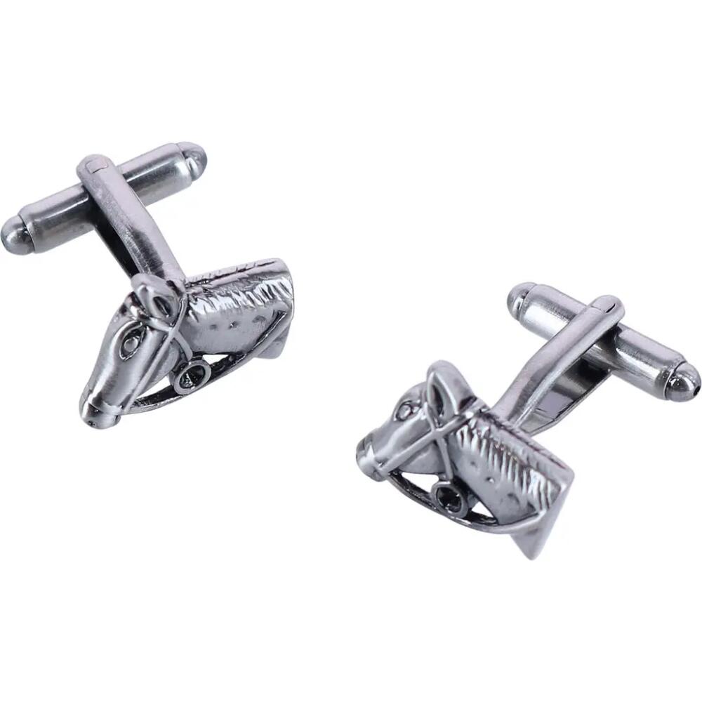 Trafalgar Off To The Races Horse Head Novelty Cufflinks in Silver Cover