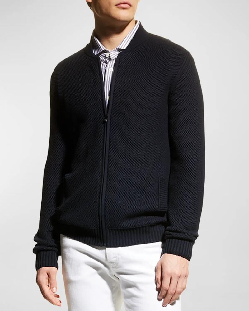 Corneliani Men's Silk/Cotton Pique Zip-Front Cardigan Cover