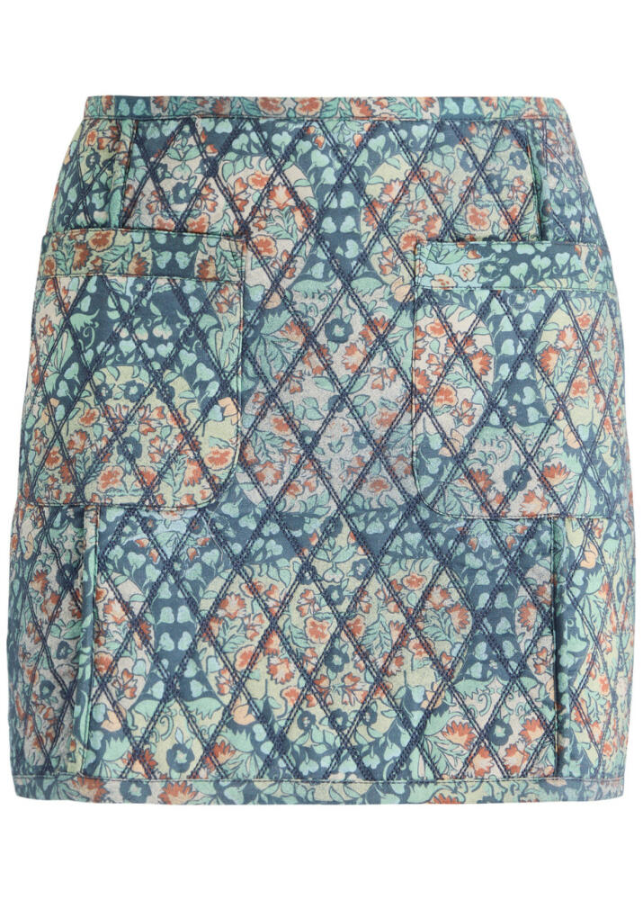 Free People Darla Floral-print Quilted Cotton Mini Skirt - Blue Cover