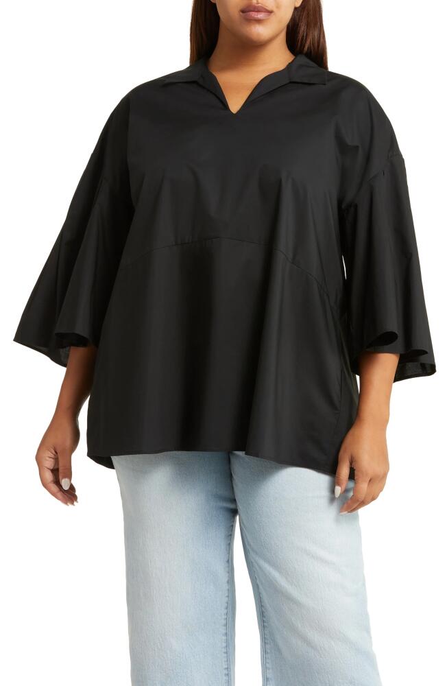 HARSHMAN Maureen Cotton Poplin Tunic Shirt in Black Cover