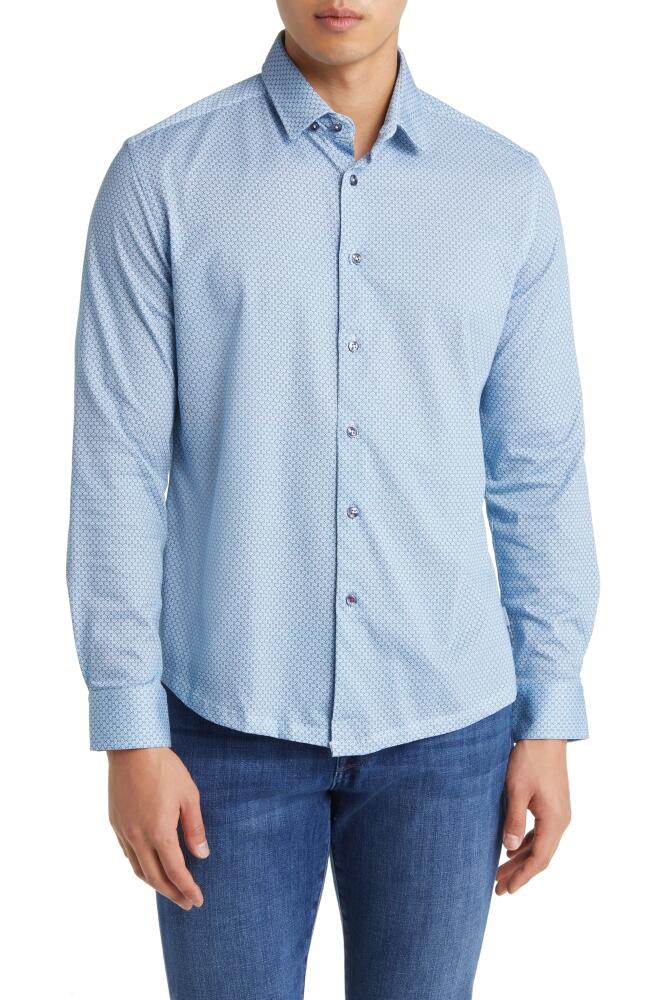 Stone Rose Hourglass Geo Dry Touch Performance Jersey Button-Up Shirt in Blue Cover