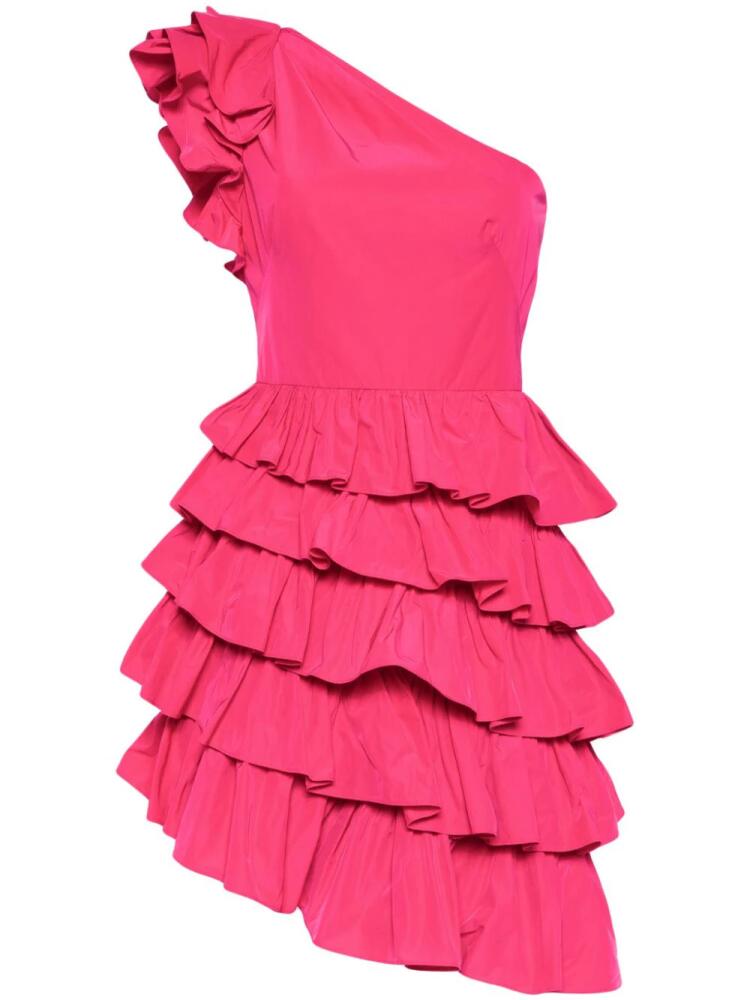 Marchesa Notte taffeta one-shoulder tiered mini dress - Pink Cover