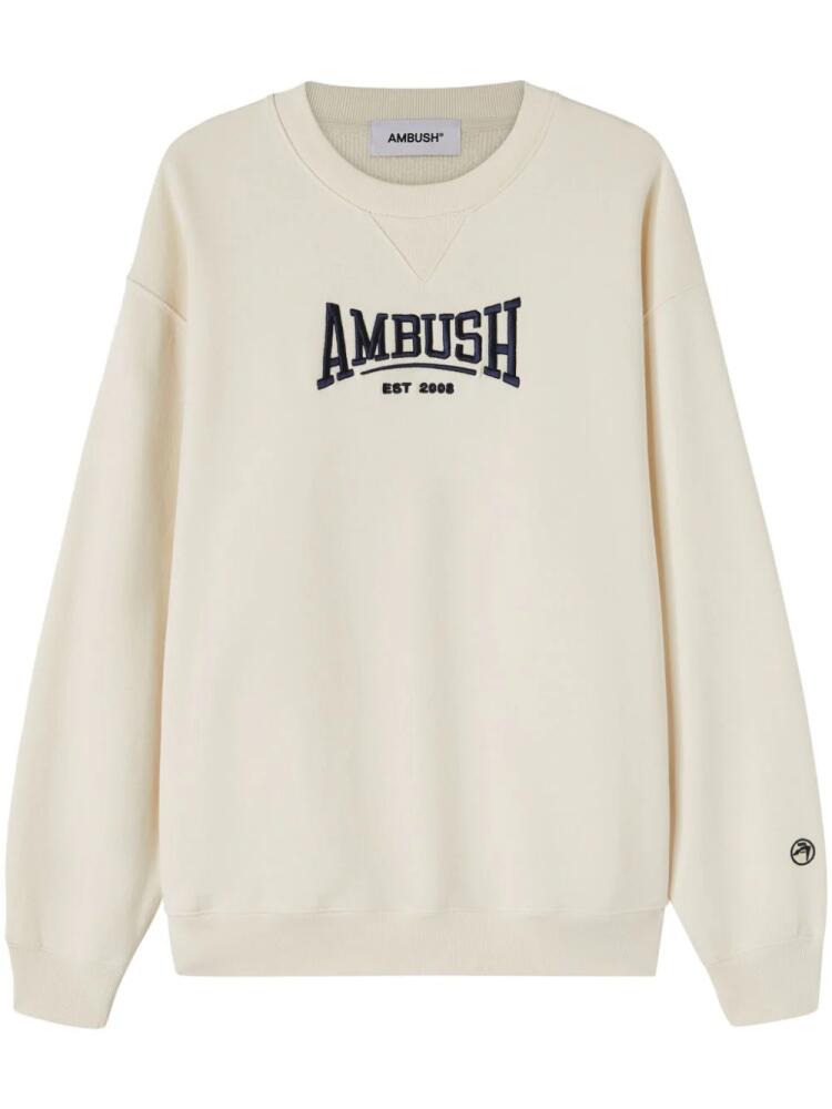 AMBUSH logo-embroidered organic-cotton sweatshirt - White Cover