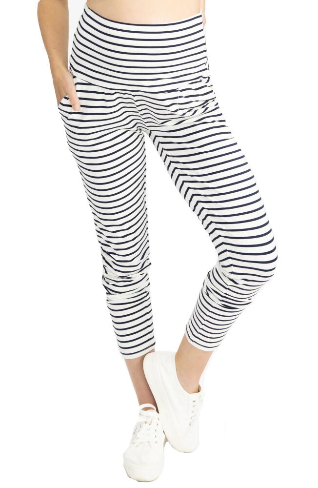 Angel Maternity Tapered Casual Maternity Pants in Navy/White Stripes Cover