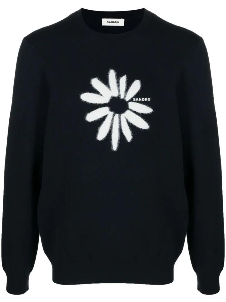 SANDRO floral-intarsia fine-knit jumper - Blue Cover