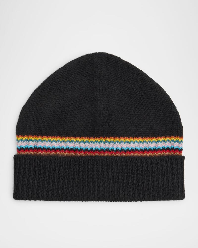 Paul Smith Men's Lambswool Signature Block Stripe Beanie Hat Cover