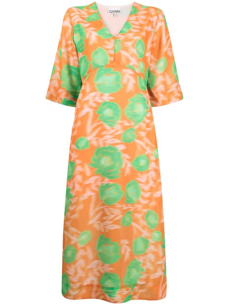 GANNI floral-print midi dress - Orange Cover