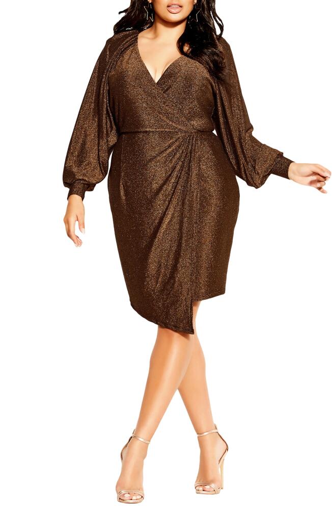 City Chic Party Lights Shimmer Long Sleeve Dress in Bronze Cover