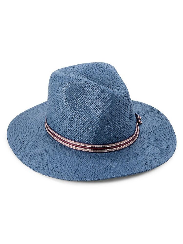 Cole Haan Women's Ivory Striped Band Paper Fedora - Evening Blue Cover